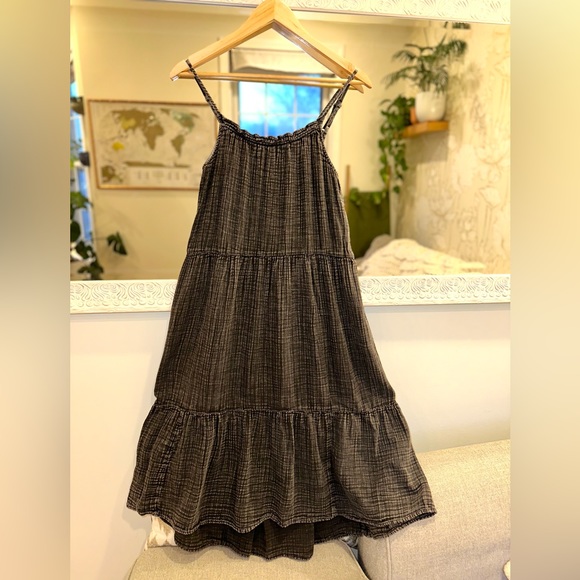 Anthropologie Daily Practice 100% Cotton Dark Gray Tiered Dress Adjustable XS - Picture 3 of 13